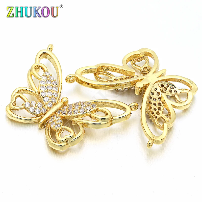 27*21mm Brass Cubic Zirconia Butterfly Charms Pendants DIY Jewelry Findings Accessories, Hole: 0.5mm, Model: VD132