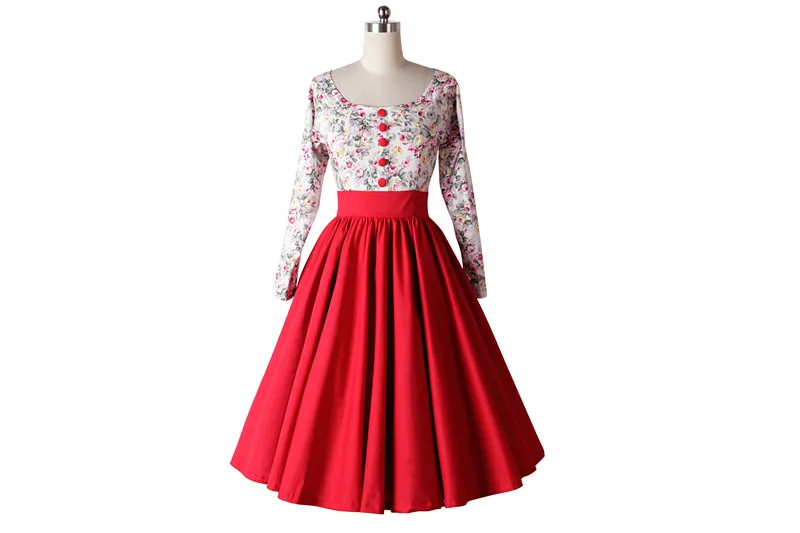 2016 Girl Summer 50s Vintage Dress Retro Party Floral Stitching Cotton