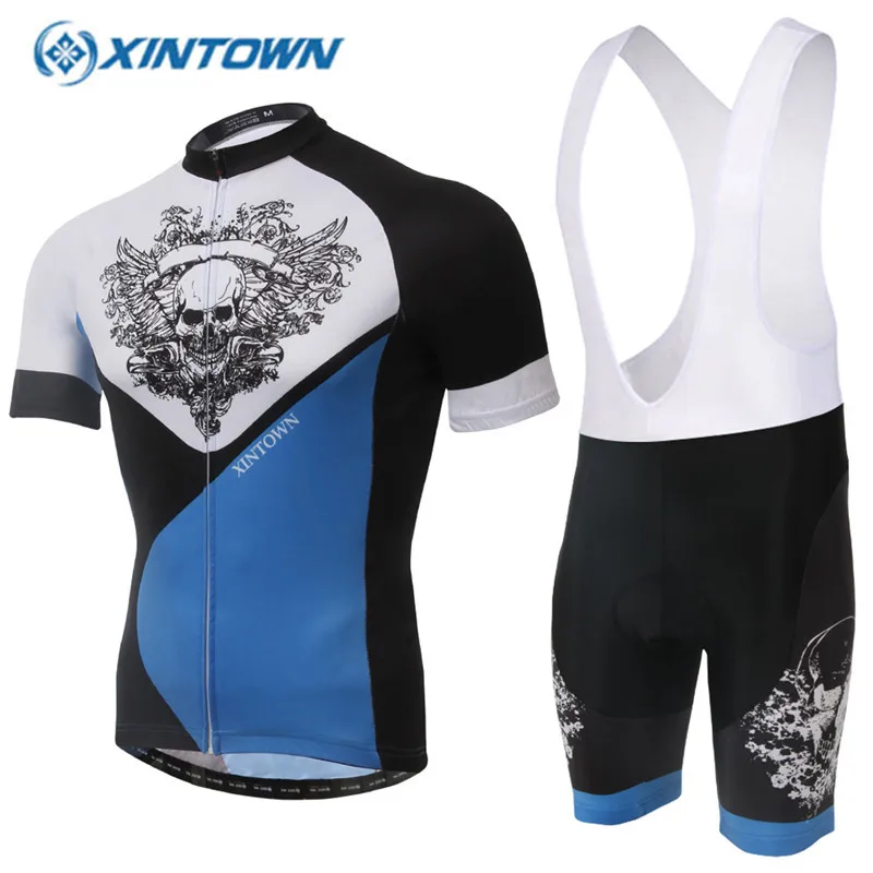2017 New Blue Skeleton Cycling Jerseys And Bib Tight Pants Cycling Team Jerseys Sets Cycling