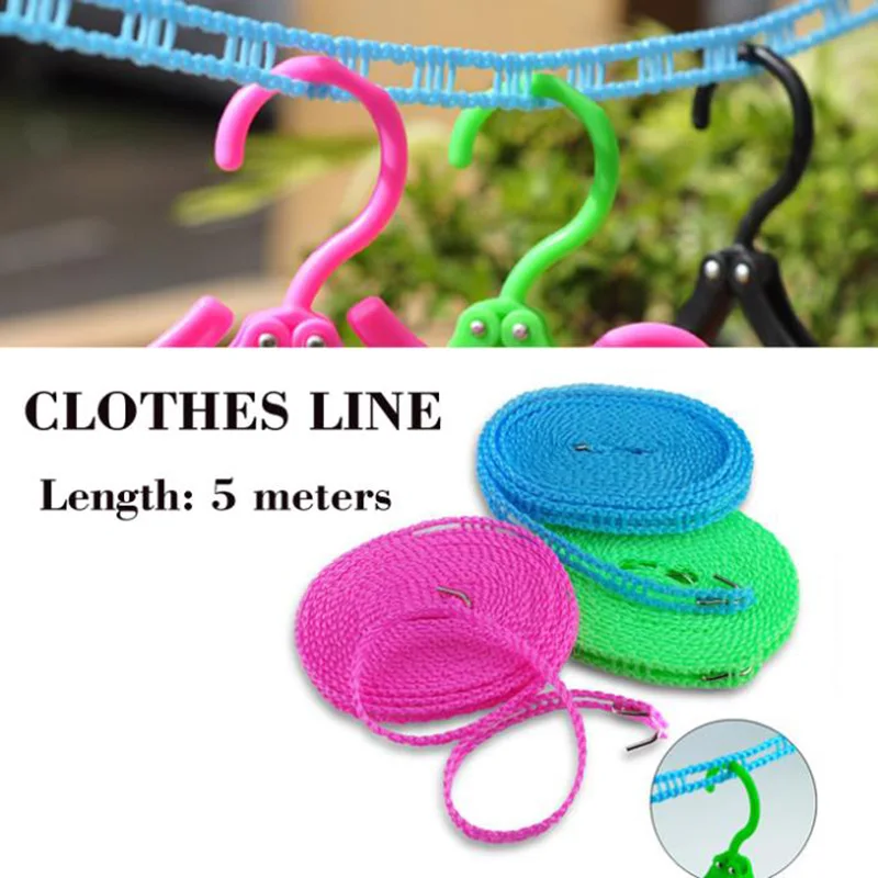 5m Antiskid Nylon Rope Clothesline Windproof Outdoor Drying Dresses Clothes Hanger Clothesline Rope Line Cord String Camping