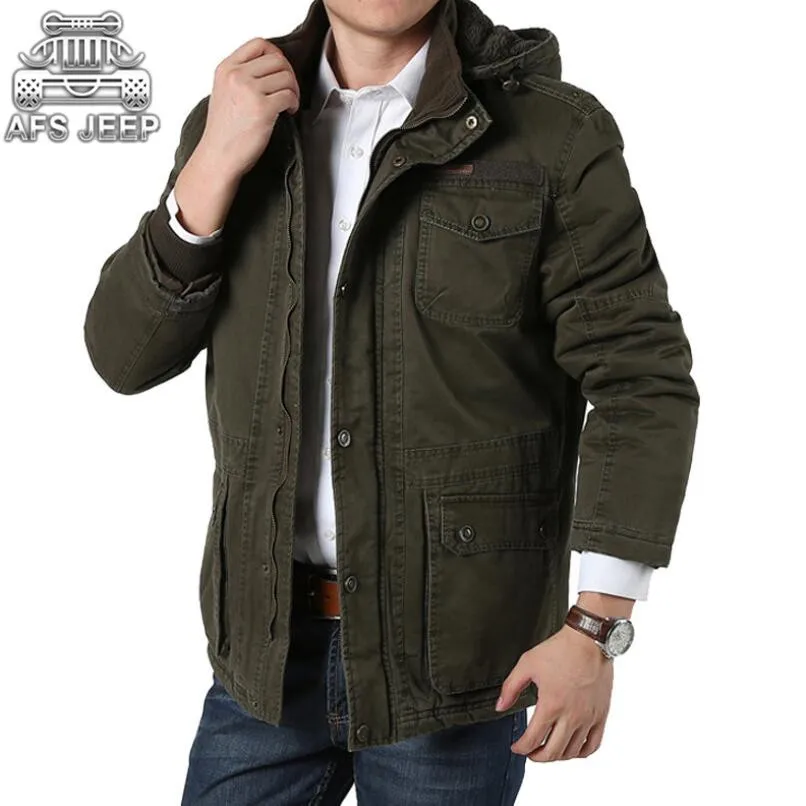 

Winter Jacket Men Hoodies Parkas -30 Degree Warm Thick Cotton Liner Brand AFS JEEP Style Loose Plus Size Big Pockets Design
