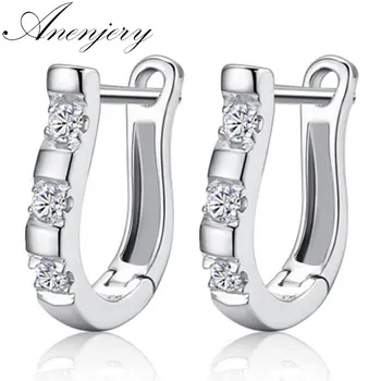 

ANENJERY pendientes Silver Color Earrings Harp Zircon Studs Horse Shoe Earrings For Women oorbellen boucle d'oreille