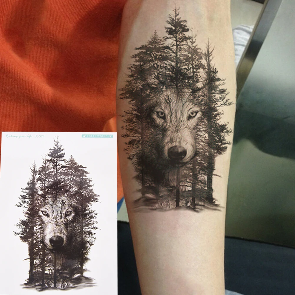 1 шт 21*15 см волк лес временная татуировка стикер водонепроницаемый поддельные татуировки флэш-тату для женщин мужчин татуировки стикер s