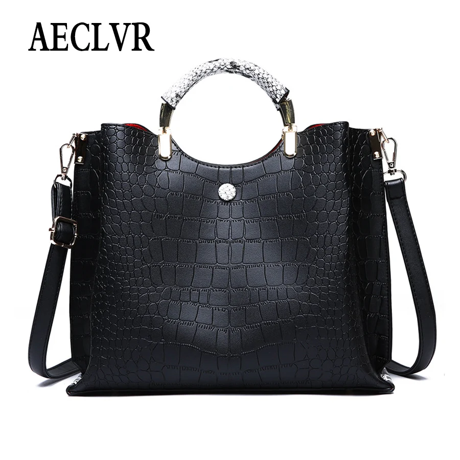 

AECLVR New Saddle Bag Solid Color Crocodile Handbag Casual Crossbody Bags Elegant Female Totes Style Shoulder Handbag PU Bag