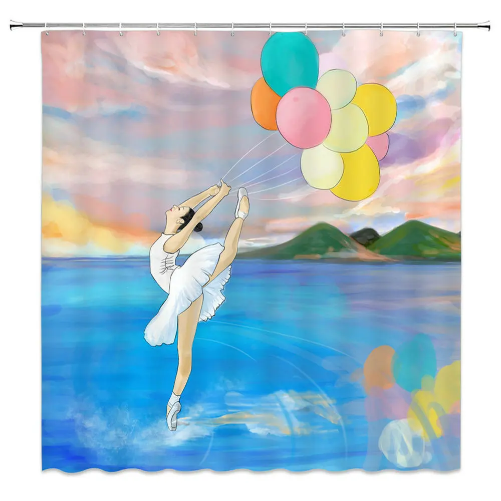 Cartoon girl shower curtain creative blue girl holding colorful