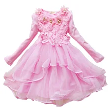 Детское платье с цветочным рисунком для девочек Милая Кружевная одежда принцессы с длинными рукавами на весну-осень вечерние костюмы для детей 2, 6, 7, 10, 12 лет