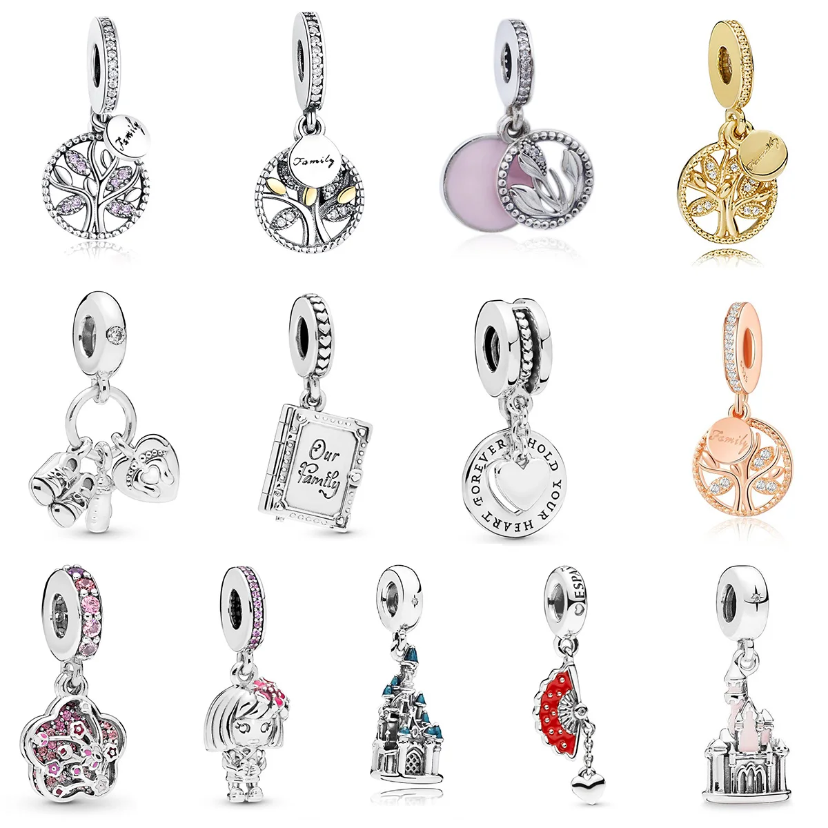 

925 sterling silver Family tree Purple Slver Crystal Beads Pendant For Women Pandora Silver 925 Original Bracelet Jewelry Making
