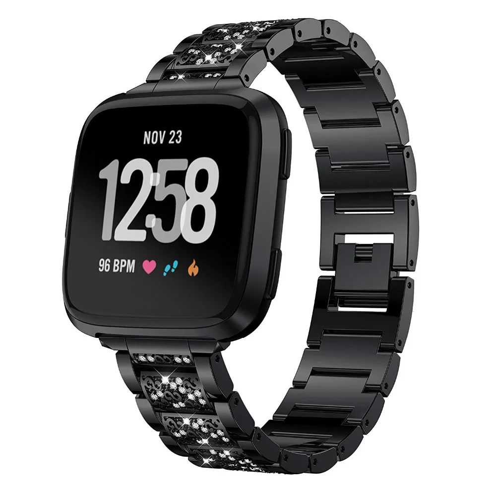 KINGBEIKE Stainless Steel Watchband For Fitbit Versa Watch Band Replacement Metal With Diamond Smart Bracelet Strap Accessorie KINGBEIKE Stainless Steel Watchband For Fitbit Versa Watch Band Replacement Metal With Diamond Smart Bracelet Strap Accessorie