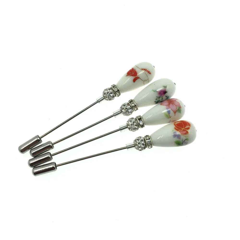 

New drop ceramic bead scarf stick pin muslim hijab pins wedding decoration porcelain brooch pins