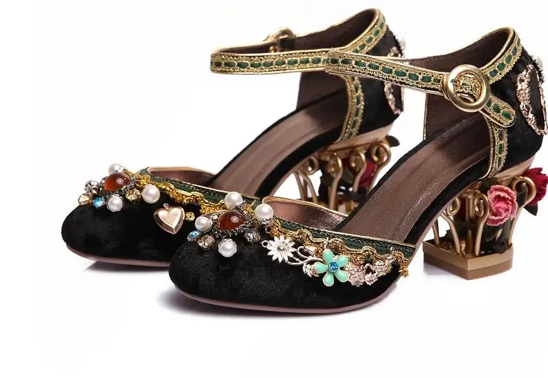 Fretwork Mariée Picture Complexe Sabots Picture Hauts Date Chaussures Broder as As Marque Rétro Strass Main Talons Femmes Pompes nqOzp4F