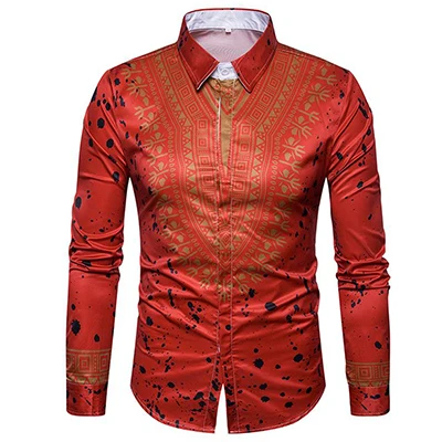 Red Новые Топы, мужская повседневная рубашка, 3D Национальный стиль, цветочный узор, популярная мужская мода, стандартный выпуск, рубашка с длинным рукавом, 3XL - Цвет: Red