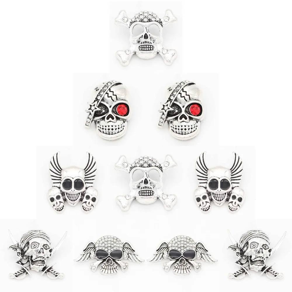

5pcs/lot skull pirate Snap Button Jewelry Mixed Colors Ginger Metal 18mm Snap Buttons fit Snap Bracelet Bangles wholesale