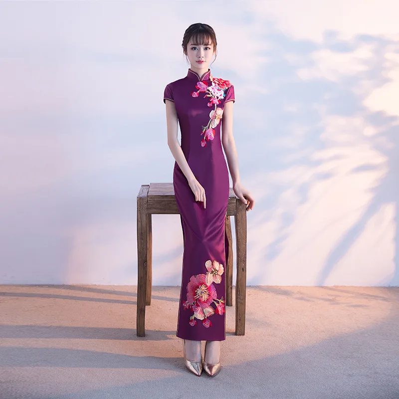 Высокое качество вышивка Cheongsam Сексуальная Qipao женское традиционное китайское платье вечернее платье для вечеринки платья Стиль Chinois Femme
