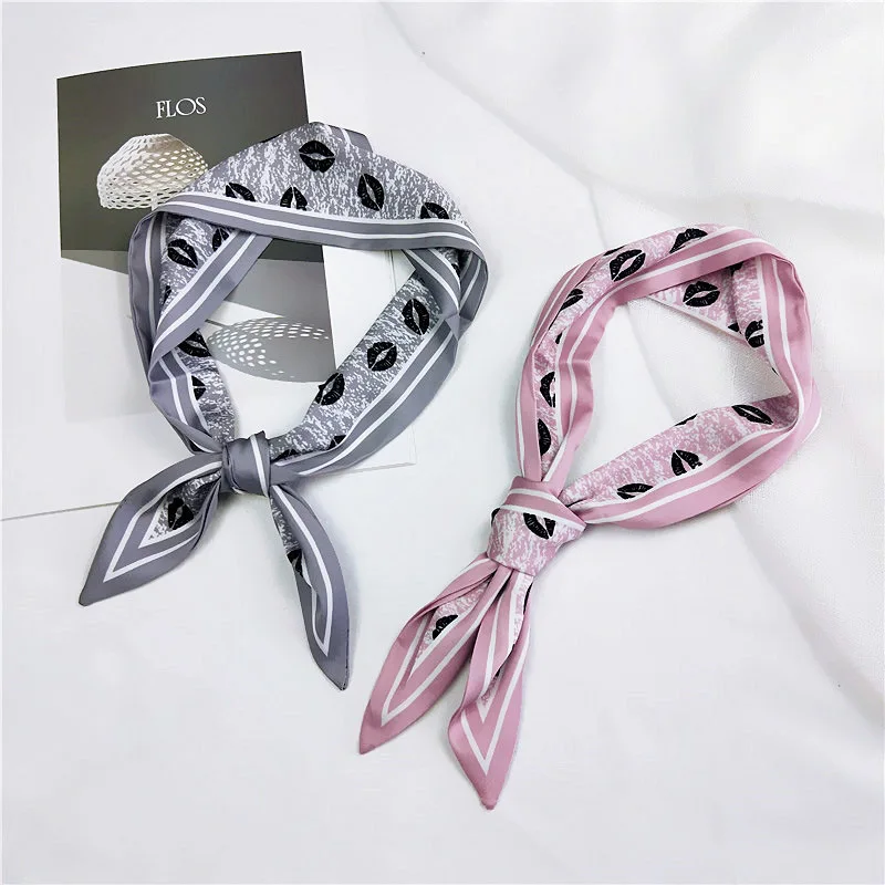 

New Woman Bag Small Long Silk Scarves Lip Leopard Print Skinny Bandana For Female Hair Ribbons Handbag Accessories Scarf 85Cm