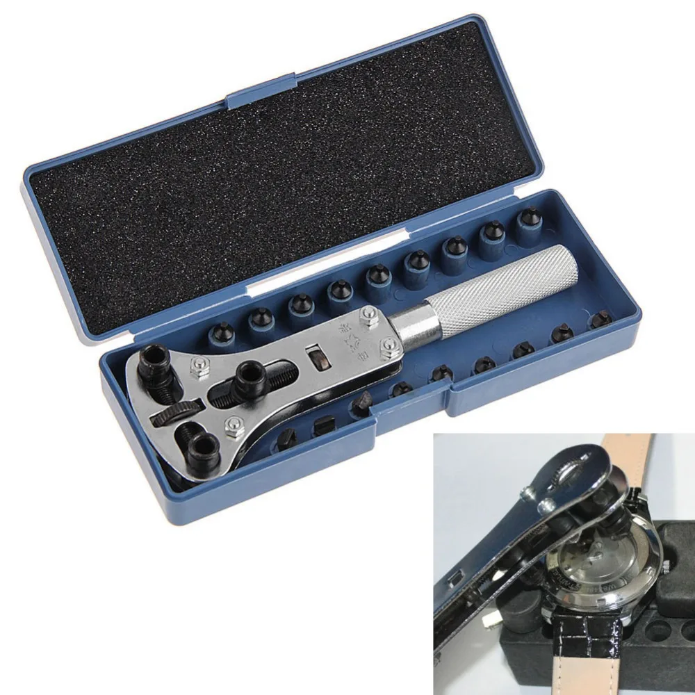 

Adjustable Clock Watch Back Case Cover Opener Tools Set Watch Case Opener Repair Tool Kit with 18pcs Pins Clock Wrench Tool