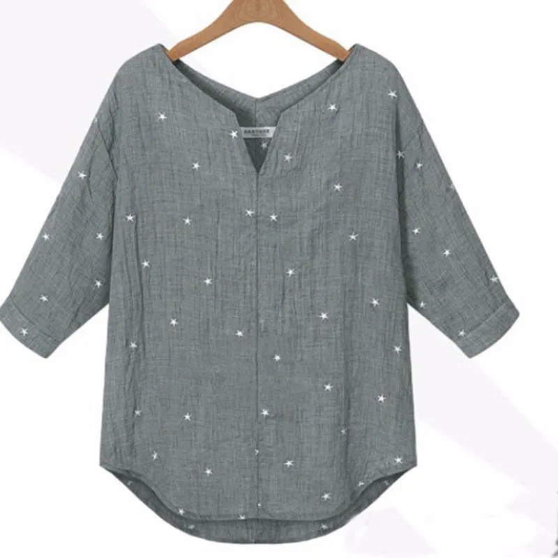 En Ligne Nouveau Été Automne Blusas 2018 Femmes V cou 3 4 Manches Tops Occasionnel Lâche Étoiles Imprimé Blouse Chemises Chemises