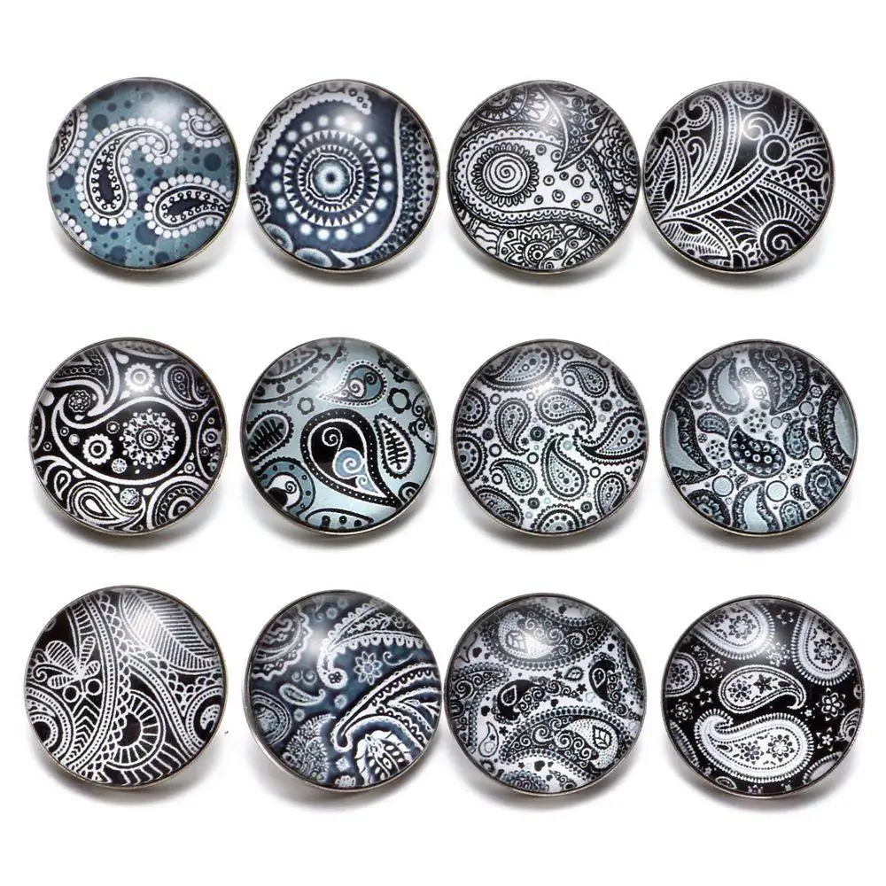 12pcs New Paisley Theme Multi Color Glass Charms 18mm Snap Button Snap Jewelry 