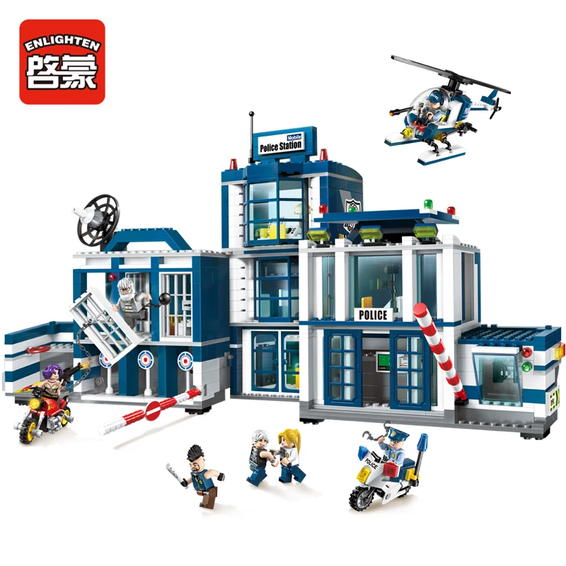 

ENLIGHTEN 1918 City Series Mobile Police Station 2 IN 1 Figure Blocks Christmas Gift Construction Building Toys For Children