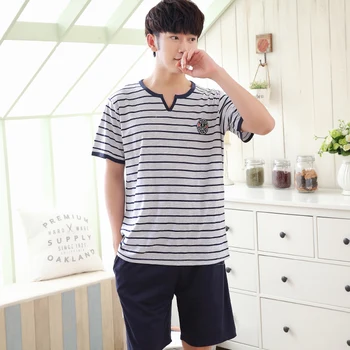 

New Striped Men Sleepwear Pajamas Thin Pajama Sets Cotton Pijama hombre Masculino Pyjamas Men's Pajamas Fashion Lounge Clothing
