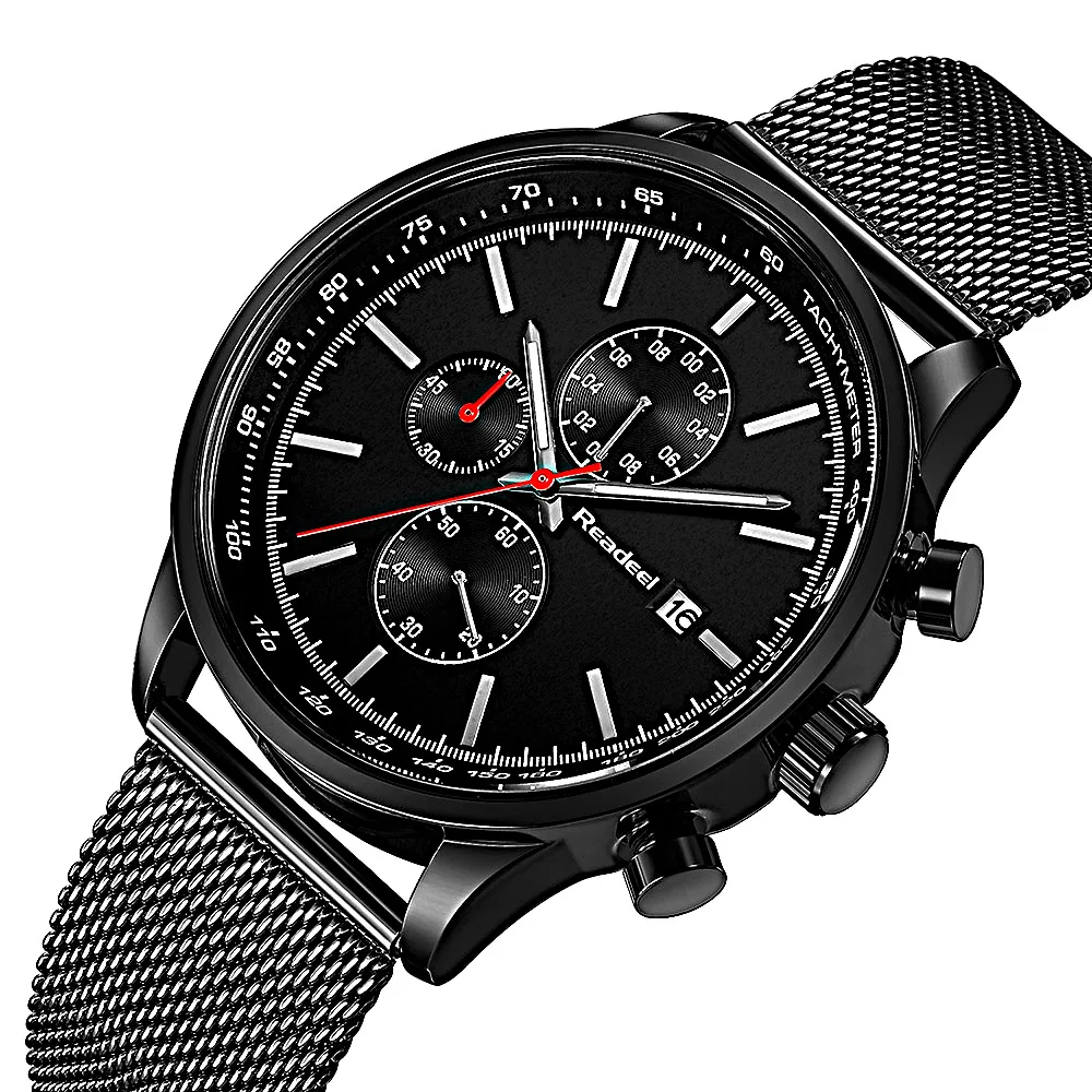 

Chronograph Mens Watches Top Brand Luxury Sports Casual Waterproof Mens Watch Quartz Steel Mesh Man Army Military Wristwatch