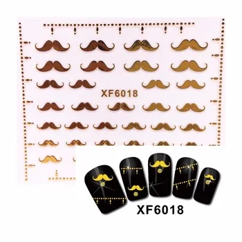 WUF 1 Sheet 3D Nail Stickers Beauty Hot Gold Moustache Design Brand Nail Art Charms Nails Bronzing Decal Decorations Tools  6018