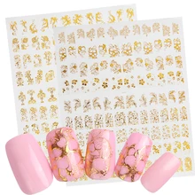 1 лист, новинка, Золотая блестящая наклейка, для дизайна ногтей, блестящая, полное покрытие, Цветущий цветок, дизайн, сделай сам, Переводные большие наклейки, TRAD101-102