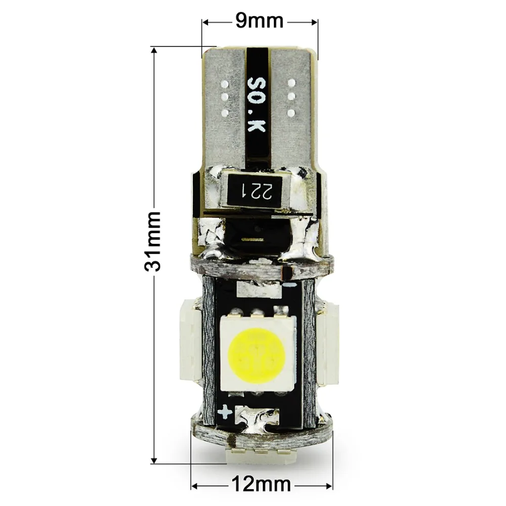 Safego 10 шт. светодиодный светильник Canbus T10 W5W 194 168, автомобильный светильник, 5 SMD 5050 чипов, клиновидные лампы, лампа белого цвета для чтения в салоне автомобиля