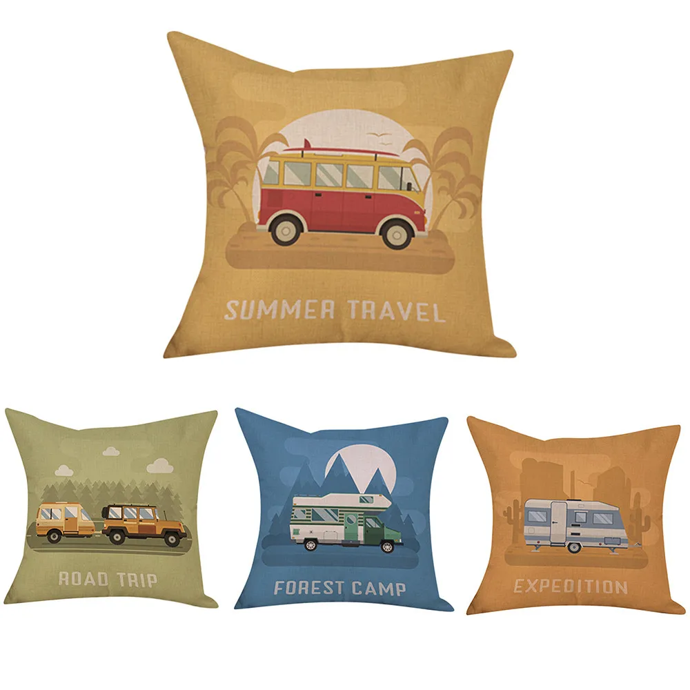 

Christmas Ornaments 2018 Noel 45x45cm Vintage Bus Style Linen Home ornaments Throw Pillow case Xmas Party ornaments New Year