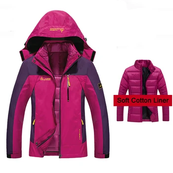 

Winter 2 Pieces Inside Cotton-Paded Women Hiking Jackets Outdoor Sport Waterproof Thermal Ski Camping Climbing Female Jackets