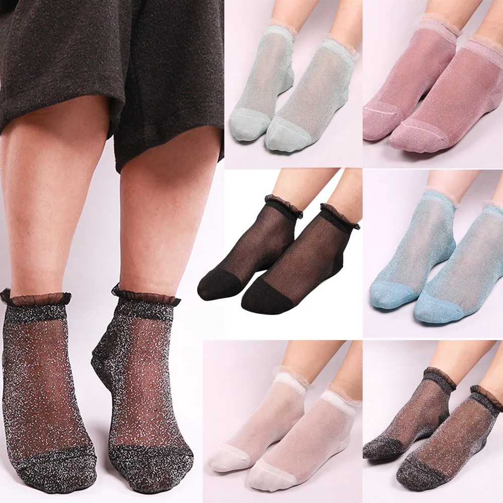

10 colors Women Girl Short Ultra Thin Elastic Silk Ankle Low Invisible Cut Transparent Hollow Out Socks Slippers W5.9