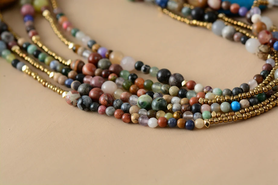 Statement Necklace New Natural Stones Seed Beads Teardop Pendant 3 Layers Necklace Bohemia Chain Necklaces Dropshipping