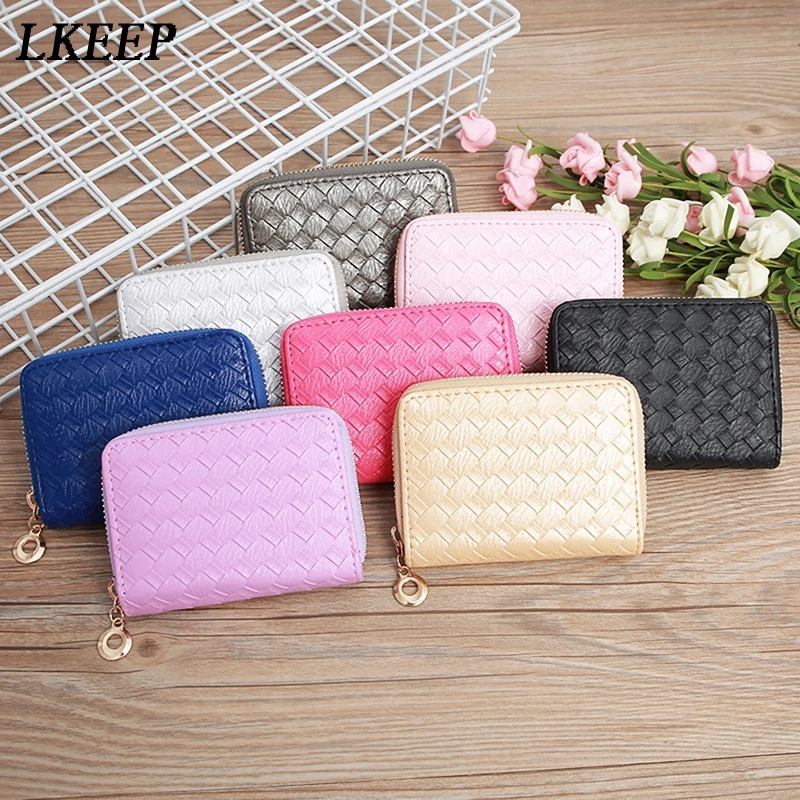 

Women Credit ID Card Holder Case Woven Organ Clip Extendable Business Bank Cards Bag Small Wallet Coin Purse Carteira