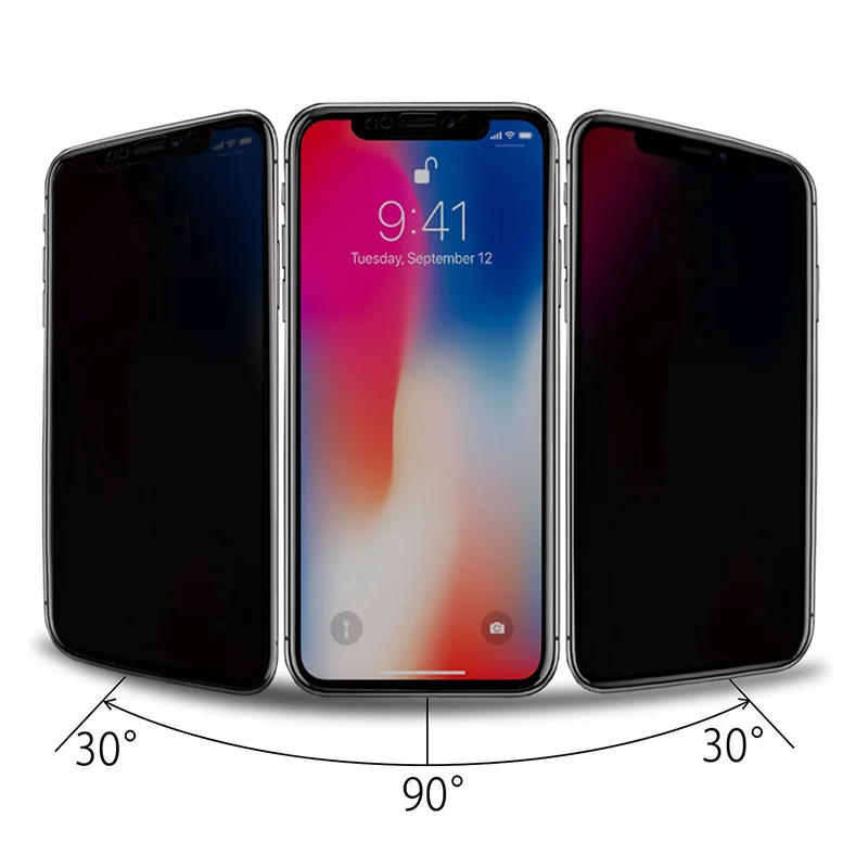 Оригинальное анти шпионское закаленное стекло для Apple iPhone X 2.5D полное покрытие