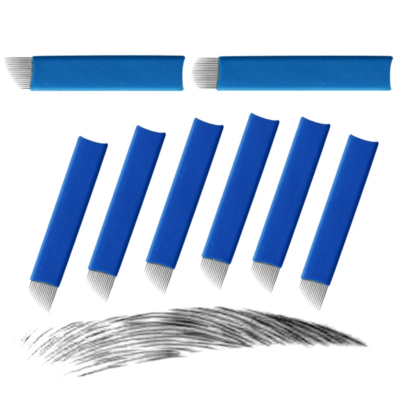 100 PCS blue Permanent Makeup Manual Eyebrow Tattoo Needles Blade For 3D Embroidery Microblading Tattoo Pen Machine 100 PCS blue Permanent Makeup Manual Eyebrow Tattoo Needles Blade For 3D Embroidery Microblading Tattoo Pen Machine