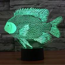 Рыба 3D Визуальный светодиодный ночник 7color Изменение лампы энергосберегающие спальня свет подарки сувениры на день рождения