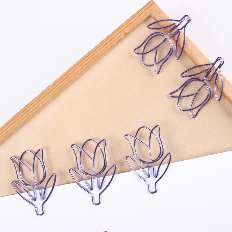 

12pcs/box Purple Paper Clip Tulip Shaped Bookmark Stationery Escolar Papelaria for DIY Diary Album Office Student Marking Clips