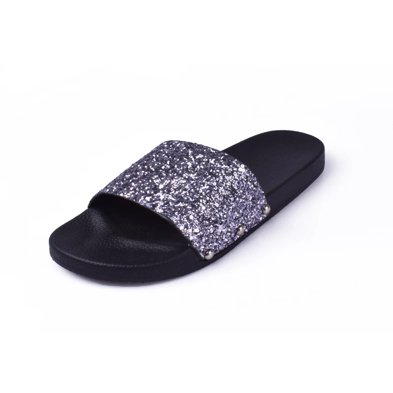 black sparkle flip flops