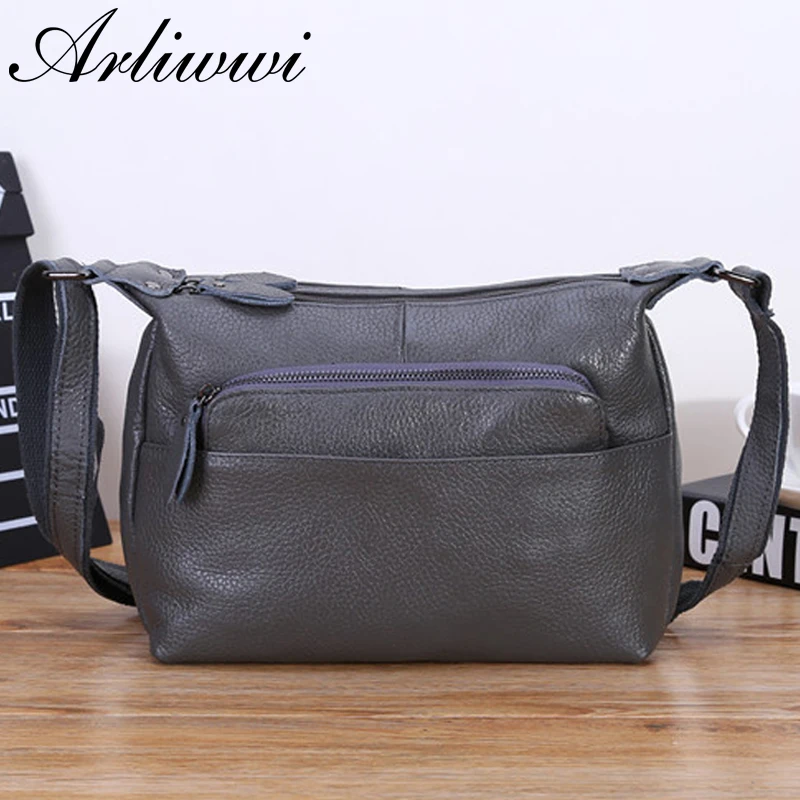 

Arliwwi 100% Real Cow Leather Woman Solid Colors Messenger Bags Large Capacity Roomy Genuine Leather Cross body Handbag Female