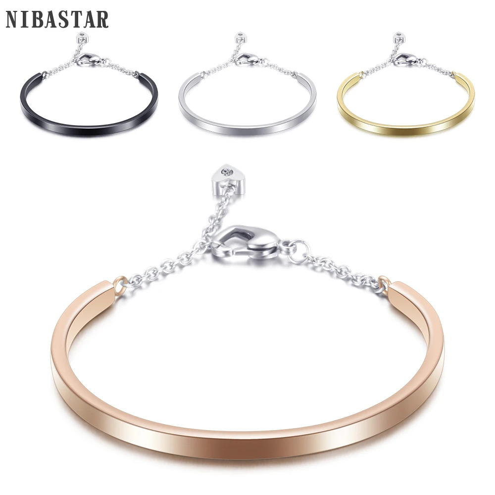 Hot Selling Brand Women Cuff Bracelet 316L Stainless Steel Heart Pendant With Cubic Zircons Bangles 4 Colors Wedding Bangle | Украшения и