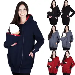 Фирменная новинка зимние теплые Новорожденный ребенок перевозчик куртка Для женщин Кенгуру Zip свитер с капюшоном пальто с капюшоном