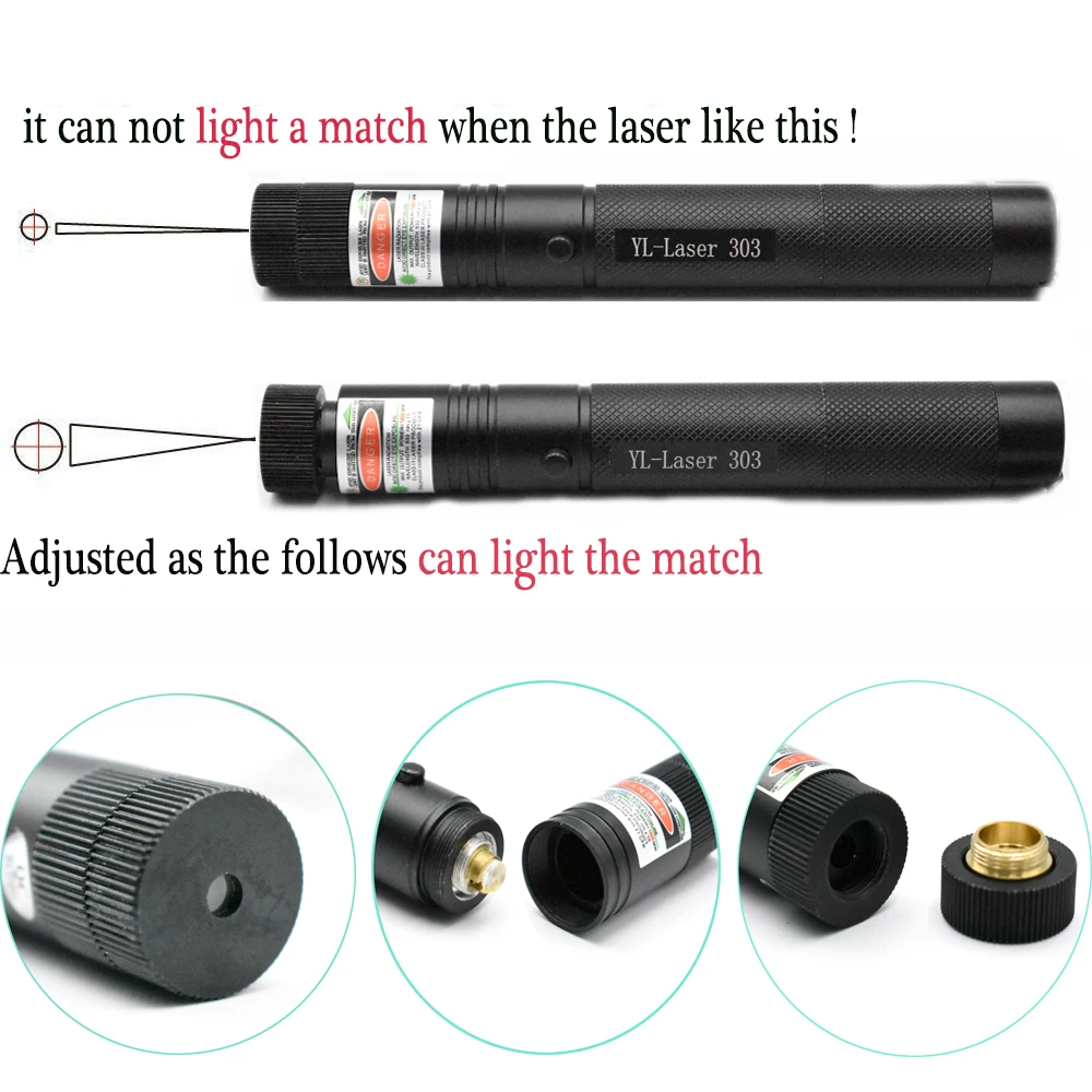 303 Green Laser Pointer Red Laser Blue Pointer Sight Powerful Device Adjustable Focus Lazer 303, Choose Charger& 18650 Battery