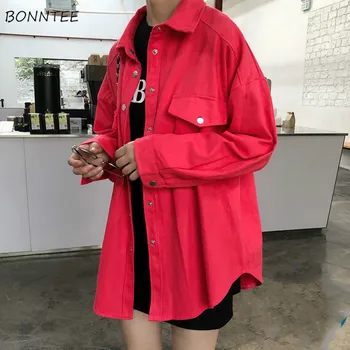 

Jackets Women Retro Denim Loose Fashion Harajuku Leisure Korean Style Womens Clothing High Quality All-match Long Sleeve Student