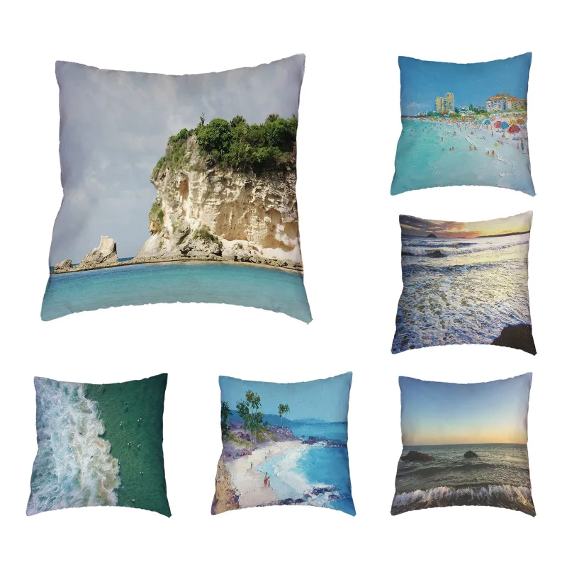 

Beautiful Beach Pillow Cover Sea Views Cushion Cover Surfriding Waves Pillowcase Home Bed Couch Decoration Throw Pillows Cojines