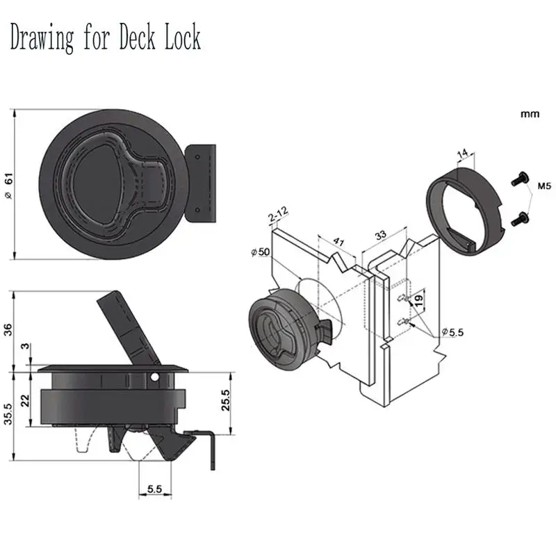 Ferragem da Porta da Escotilha Plástico Redondo Preto Flush Mount Hatch Pull Trava Marinha Levantar Bloqueio Slam rv Iate Barco Convés 10pcs 9 High Quality Automóveis e motos