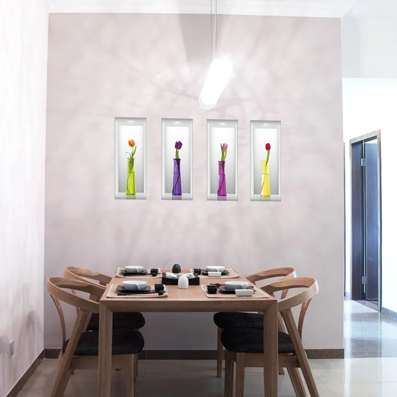 

3D Tulip Flower Vase Floral Wall Stickers Living Room Bedroom Decoration DIY Wall Decals Home Decor