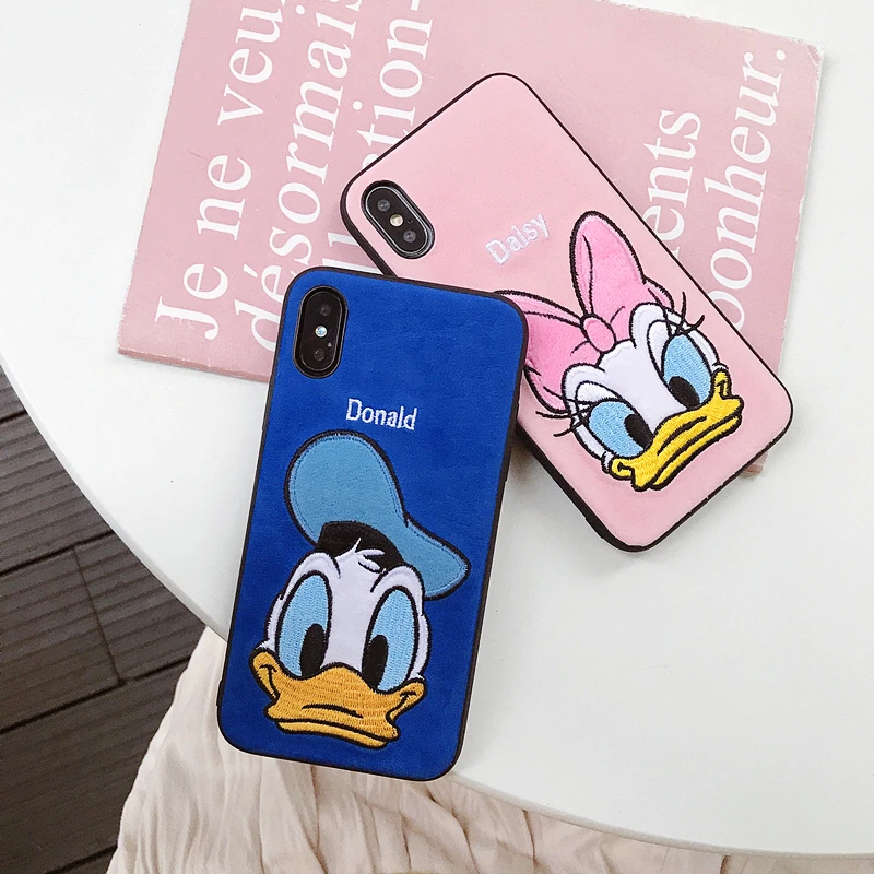 

Blue, pink embroidery 3D Cute Donald Duck Daisy phone Case For Apple iphone 6 6s 7 8 Plus X XS XR MAX