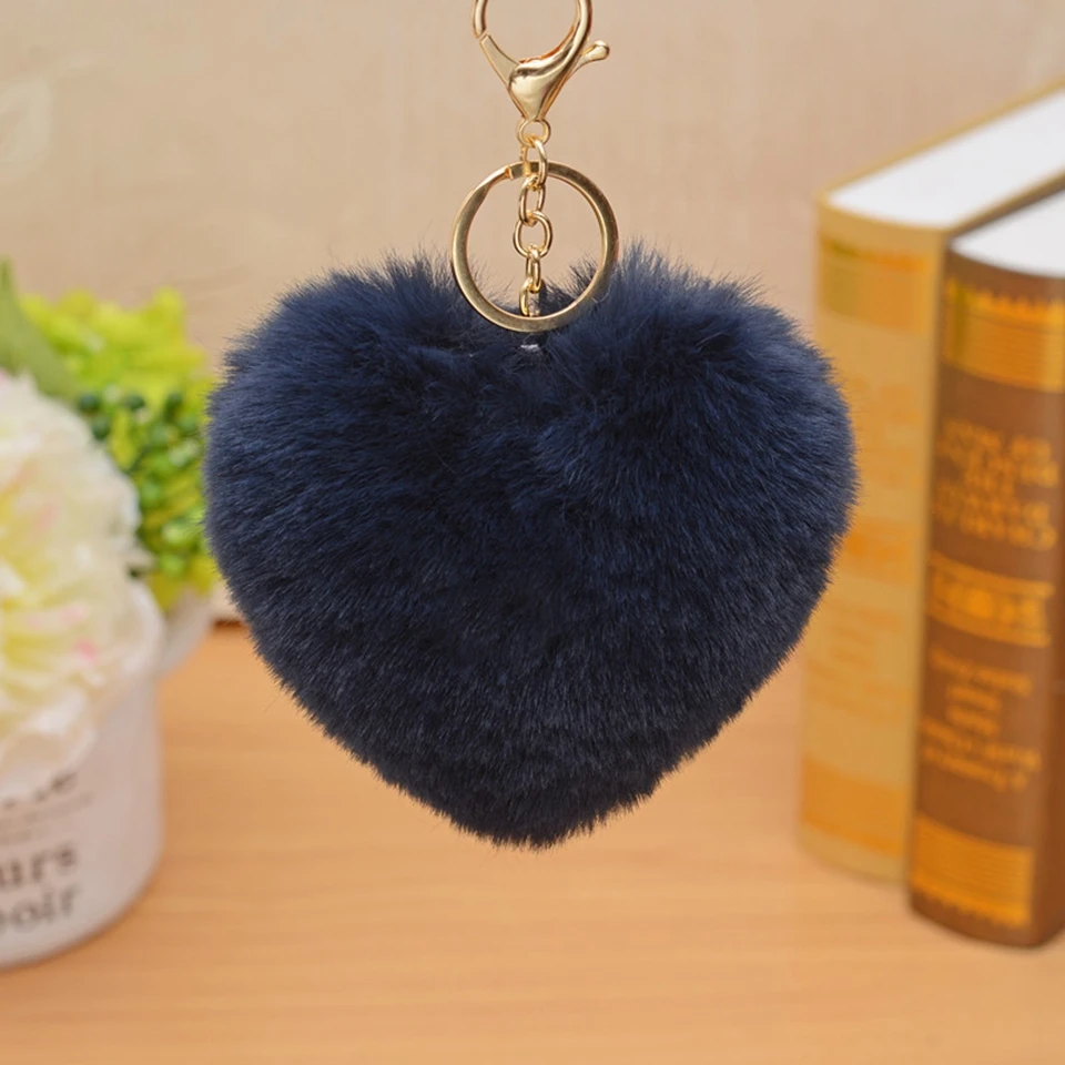 Брелок с мехом в виде сердца, искусственный меховый брелок-помпон porte clef pompom de fourrure, Сумка с помпонами, подвески, подарок на день Святого Валентина