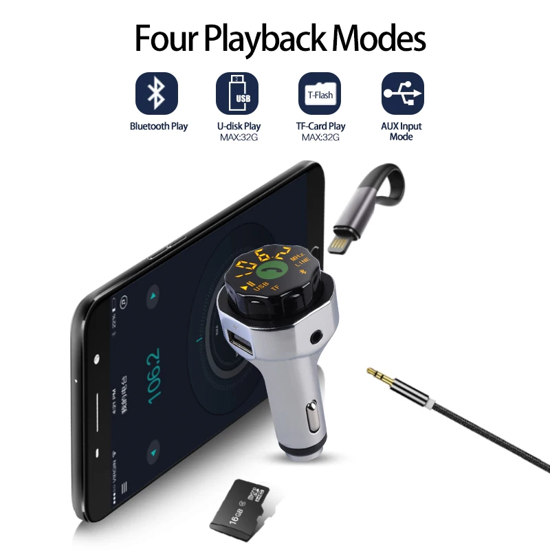 Wireless Bluetooth FM Transmitter MP3 Player Car Kit FM Modulator Support Dual USB TF U-disk Hands-free Calling Fast Charger