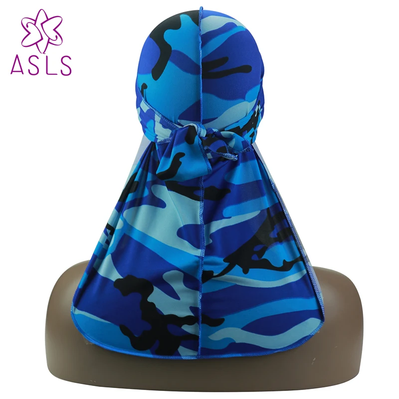 

Silky Camo Durag 360, 540,720 Waves Extra Long Tail and Wide Straps for Men Du-RAG Stitching Outside Camouflage Print Durag