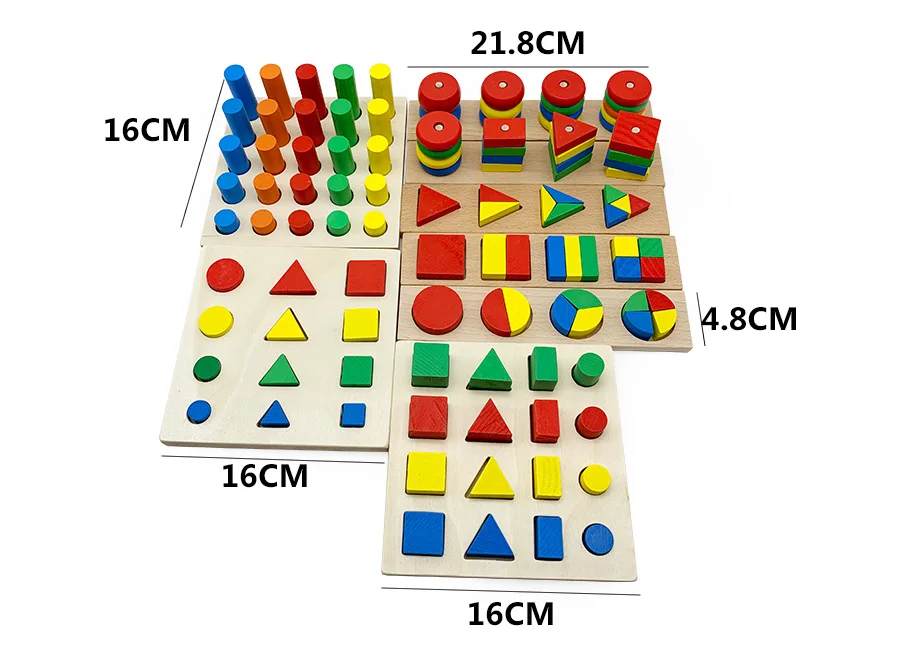 JaheerToy деревянный пазл, игрушки для детей Монтессори обучающий пазл доска геометрический Форма Детские Цвет познания 8 штук